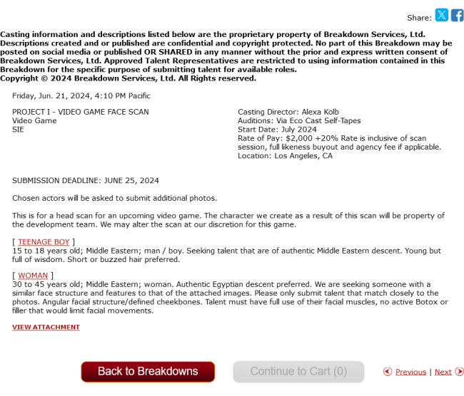 Casting lancé par Sony Interactive Entertainment sur Actors Access. Casting lancé par Sony Interactive Entertainment sur Actors Access.