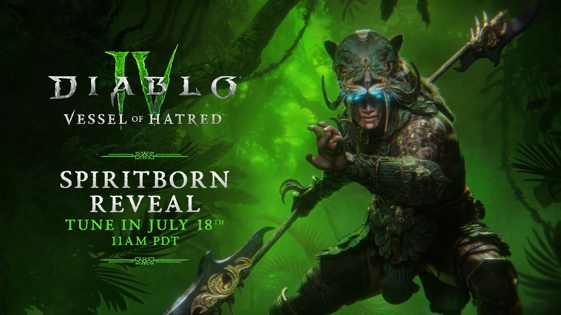 Annonce de la prÃ©sentation de la nouvelle classe Sacresprit pour le DLC Vessel of Hatred de Diablo 4. 