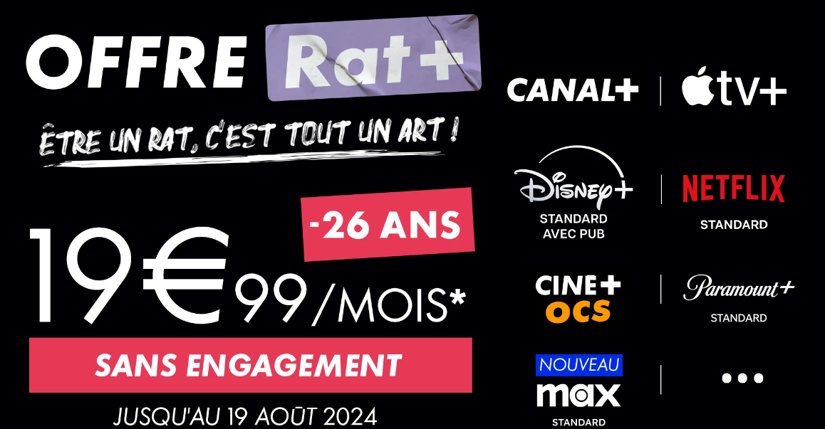 Détails des plateformes inclus de SVOD inclus dans la promo Rat+ de Canal+. Détails des plateformes inclus de SVOD inclus dans la promo Rat+ de Canal+.