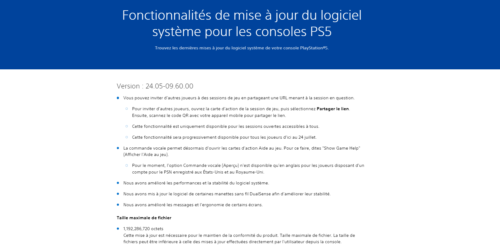 Patch notes de la nouvelle mise Ã  jour PlayStation 5 24.05-09.60.00 