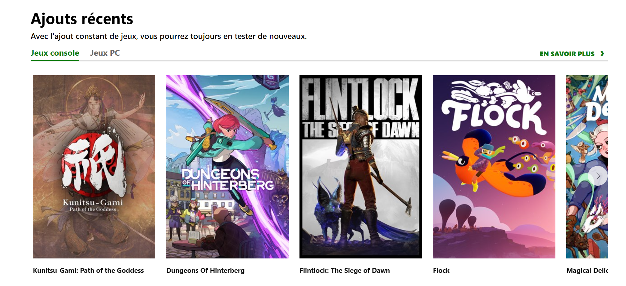 ajouts rÃ©cents du xbox game pass de juillet 2024 avec flock, flintlock, kunitsu-gami... 