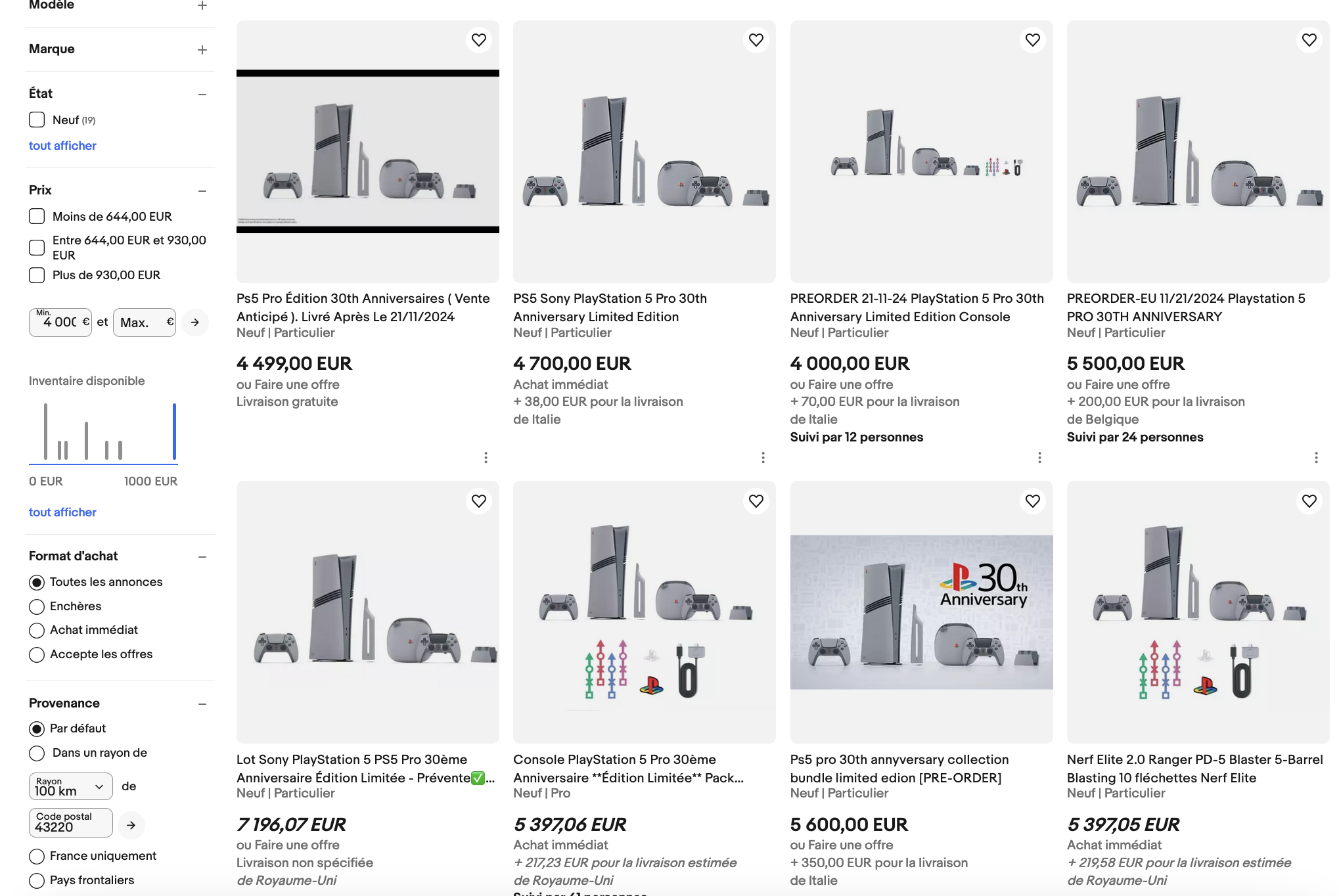 Capture d'écran d'offres pour la PlayStation 5 et PS5 Pro édition 30e anniversaire sur eBay. Capture d'écran d'offres pour la PlayStation 5 et PS5 Pro édition 30e anniversaire sur eBay.