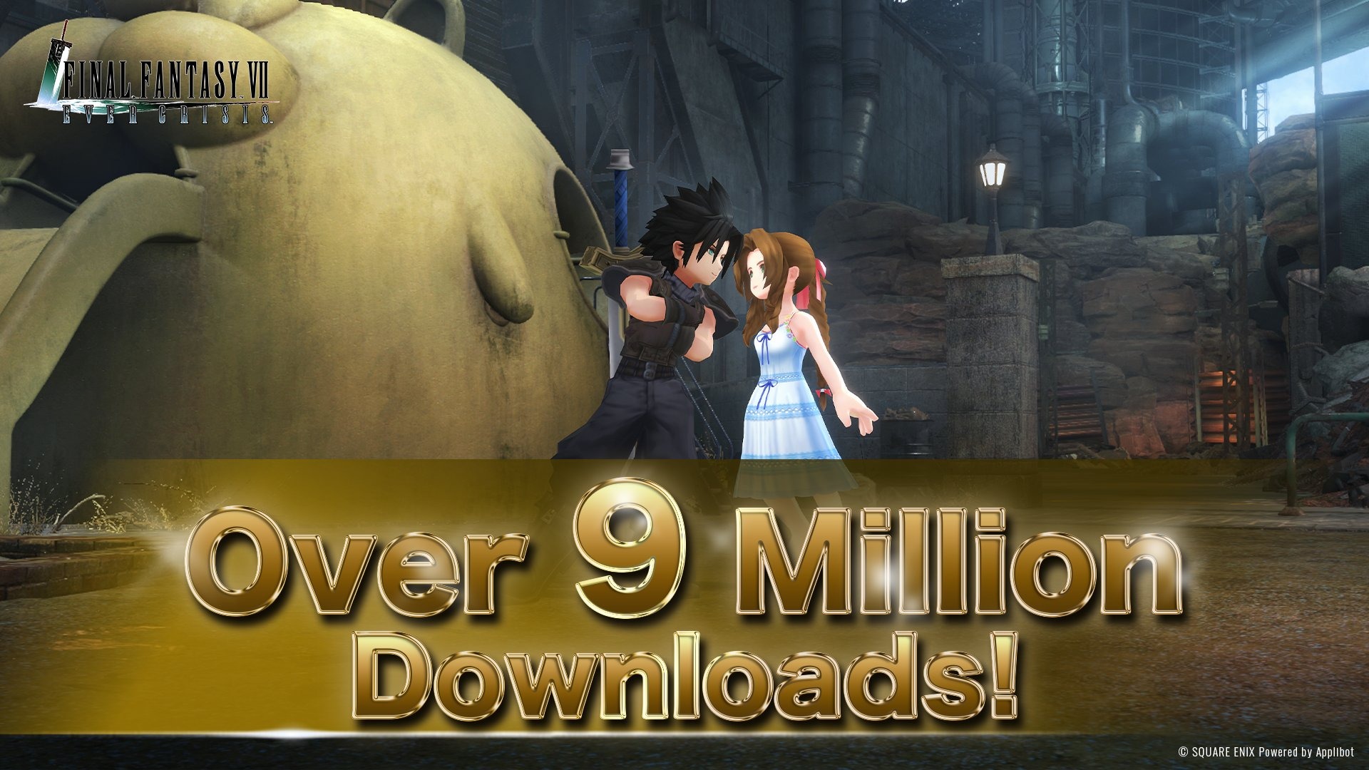 Image pour cÃ©lÃ©brer les 9 millions de tÃ©lÃ©chargements pour FF7 Ever Crisis. 