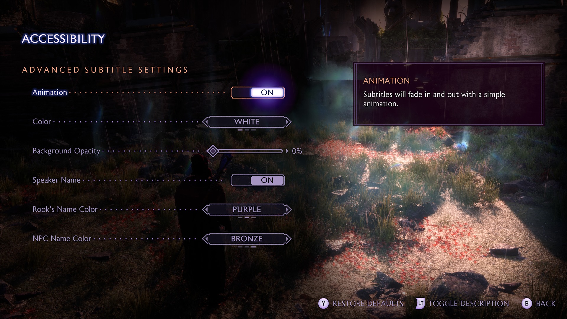AperÃ§u des options d'accessibilitÃ© de Dragon Age 4 Veilguard avec les rÃ©glages avancÃ©s de sous-titres. 