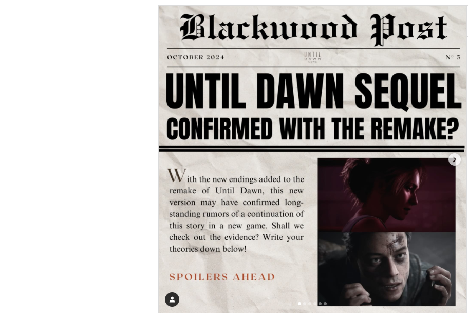 Capture d'un article sur Until Dawn 2 relayé par l'acteur Peter Stormare. Capture d'un article sur Until Dawn 2 relayé par l'acteur Peter Stormare.