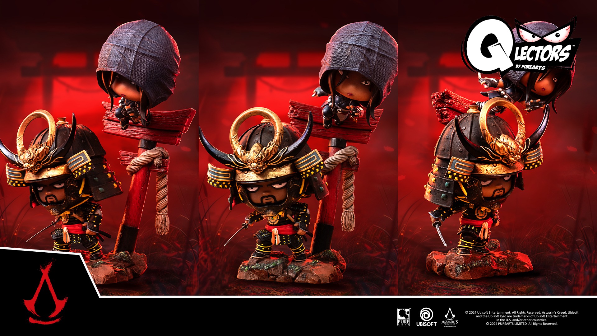 Image du design original de la figurine Pure Arts Qlectors Assassinâs Creed Shadows Yasuke & Naoe avant l'annonce de son retrait de la vente. Image du design original de la figurine Pure Arts Qlectors Assassinâs Creed Shadows Yasuke & Naoe avant l'annonce de son retrait de la vente.