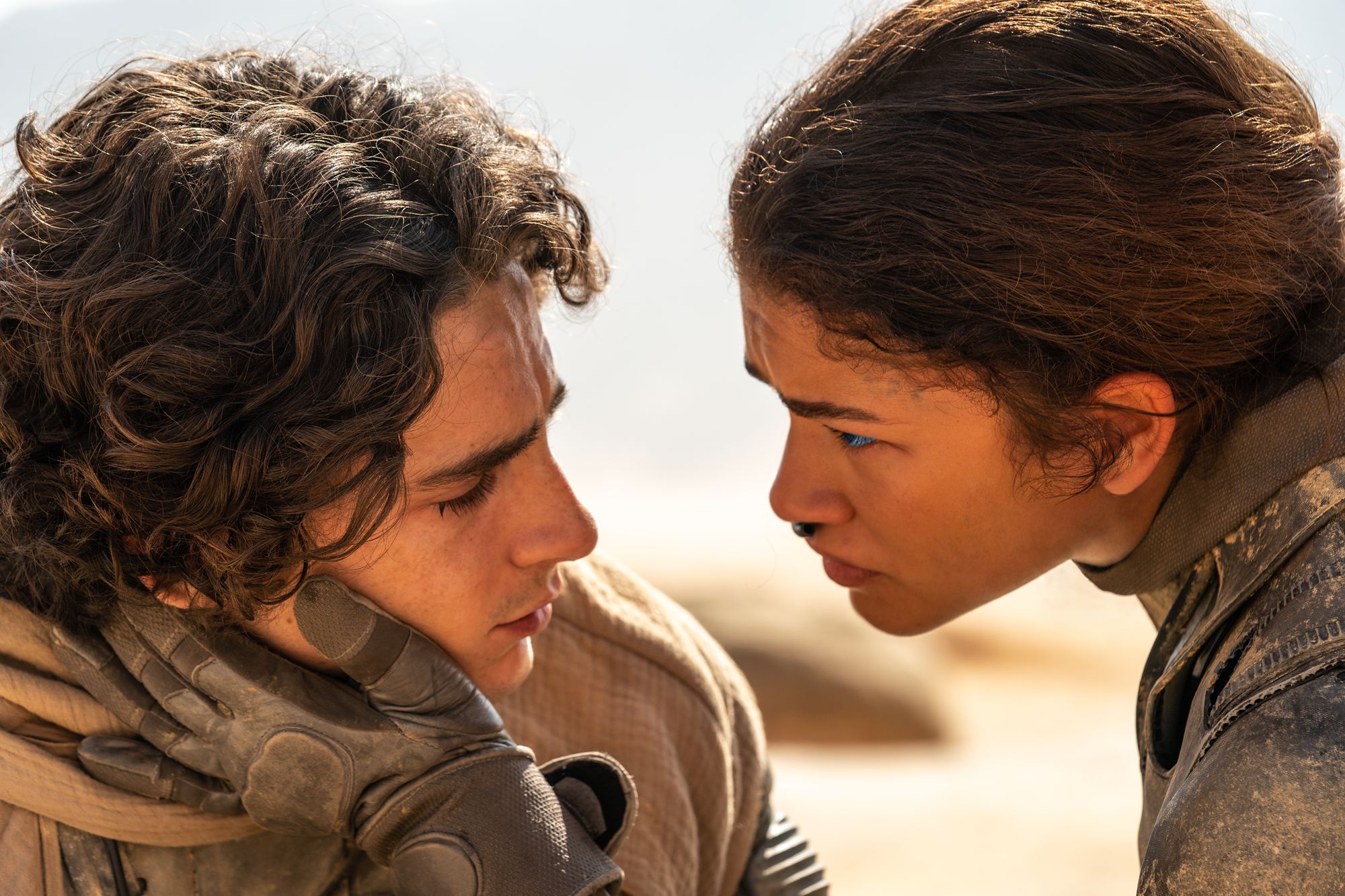 Timothée Chalamet (Paul Atréides) et Zendaya (Chani) dans Dune 2. Timothée Chalamet (Paul Atréides) et Zendaya (Chani) dans Dune 2.
