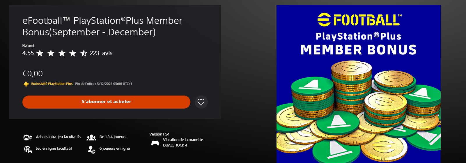 efootball bonus ps plus de septembre Ã  dÃ©cembre 2024