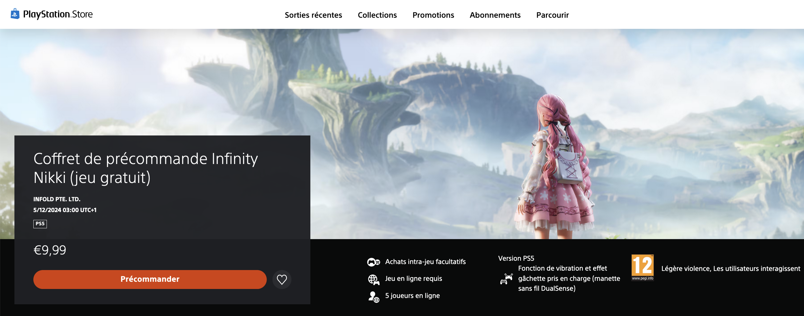 Page PS Store du jeu Infinity Nikki, qui doit sortir en exclusivitÃ© console sur PS5.