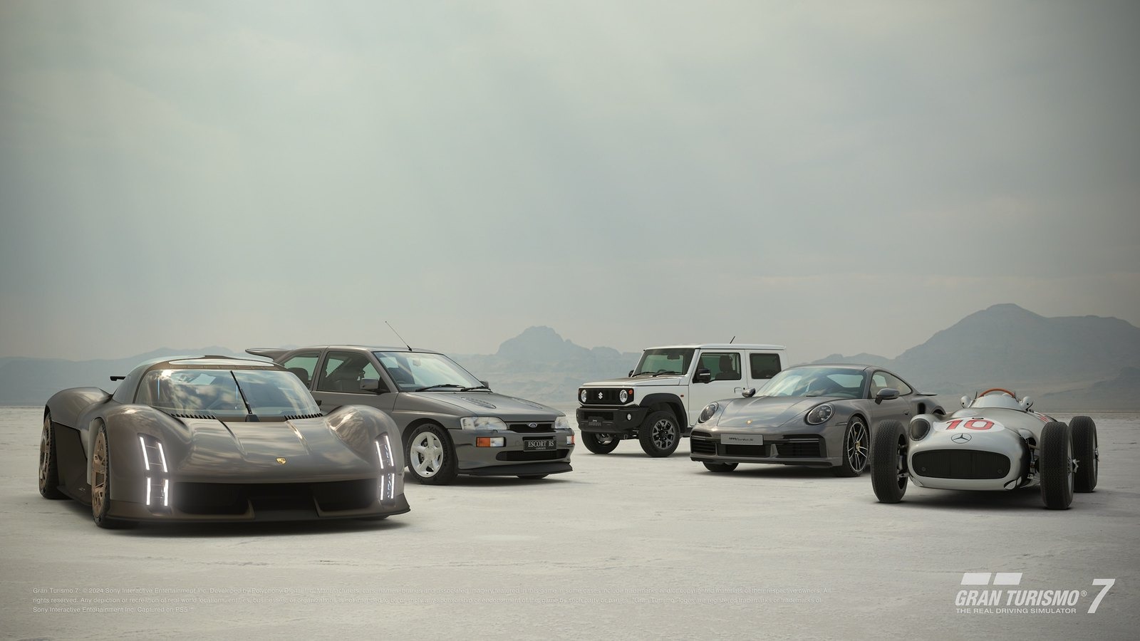 Photo de famille des cinq nouvelles voitures gratuites de Gran Turismo 7 offerte avec la mise à jour 1.54. Photo de famille des cinq nouvelles voitures gratuites de Gran Turismo 7 offerte avec la mise à jour 1.54.