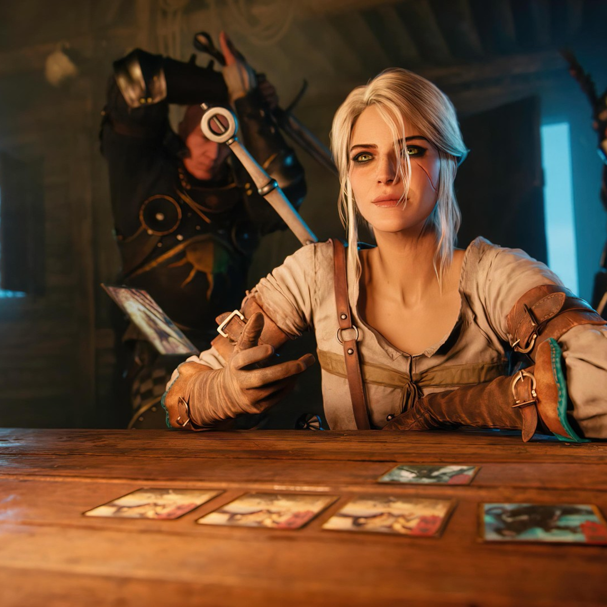 Ciri jouant aux cartes dans un cinématiques de Gwent The Card Game. Ciri jouant aux cartes dans un cinématiques de Gwent The Card Game.