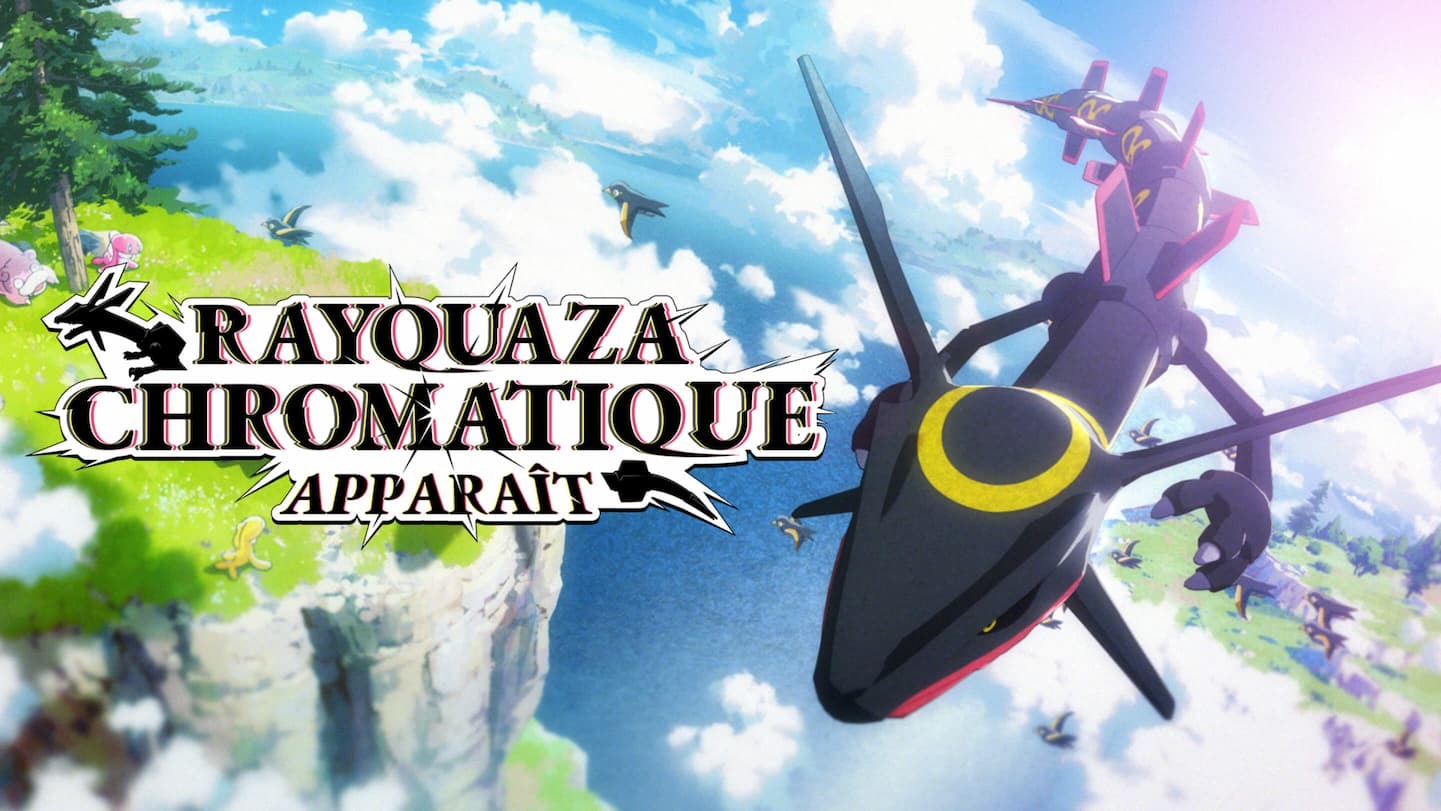 Illustration du Rayquaza Chromatique dans PokÃ©mon Ãcarlate et Violet. 