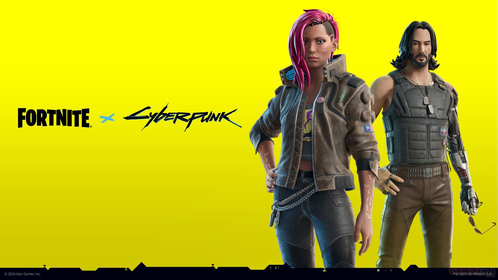 Skin de V (femme) et Johnny Silverhand de Cyberpunk 2077 dans Fortnite. Skin de V (femme) et Johnny Silverhand de Cyberpunk 2077 dans Fortnite.