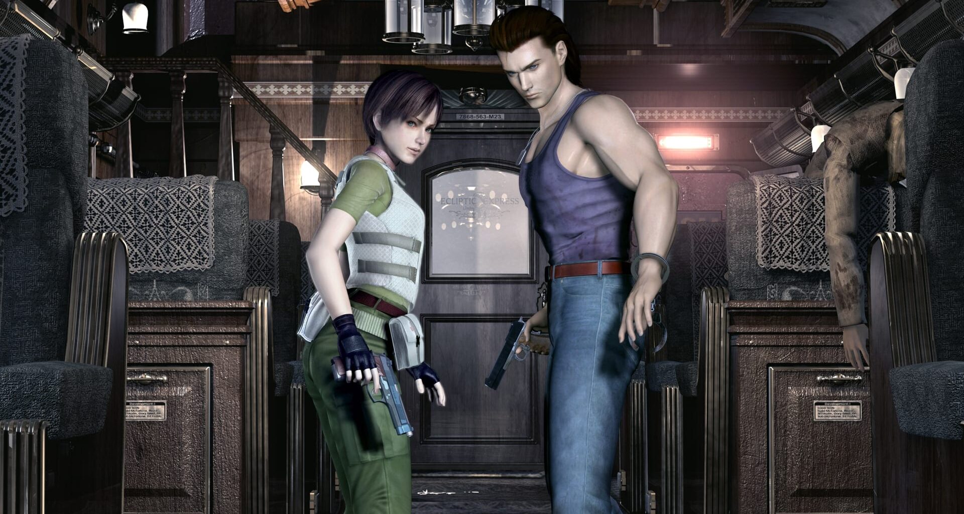 Rebecca et Billy à bord du train dans Resident Evil Zero. Rebecca et Billy à bord du train dans Resident Evil Zero.