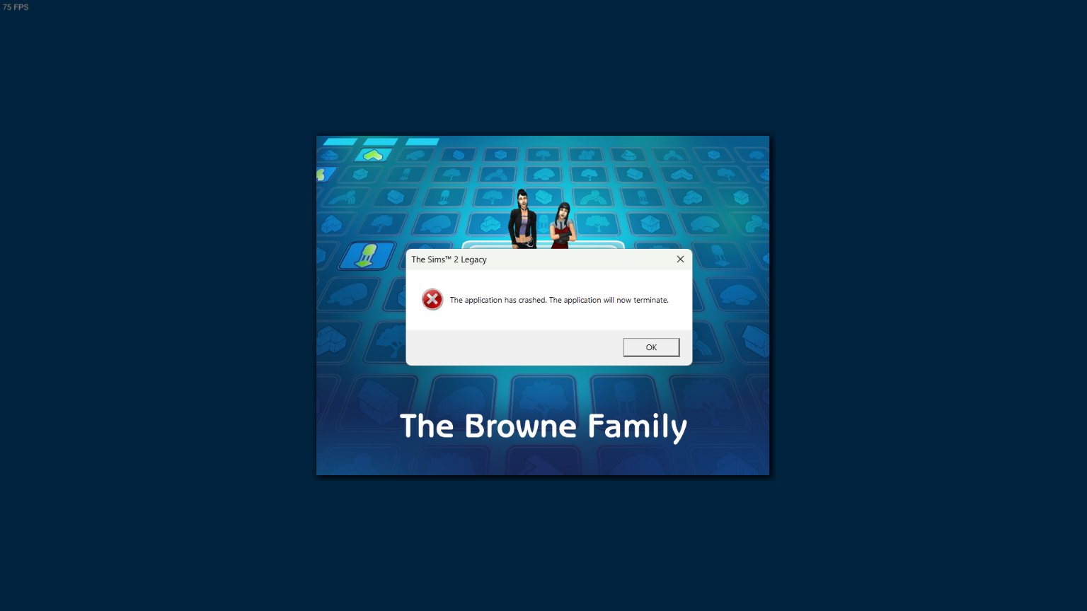 Capture d'écran d'un crash sur Les Sims 2 Collection Héritage. Capture d'écran d'un crash sur Les Sims 2 Collection Héritage.