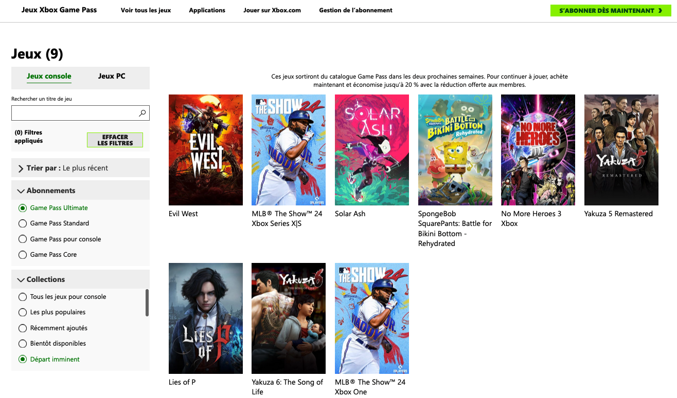 Jeux qui quitteront le Xbox Game Pass en mars 2025.