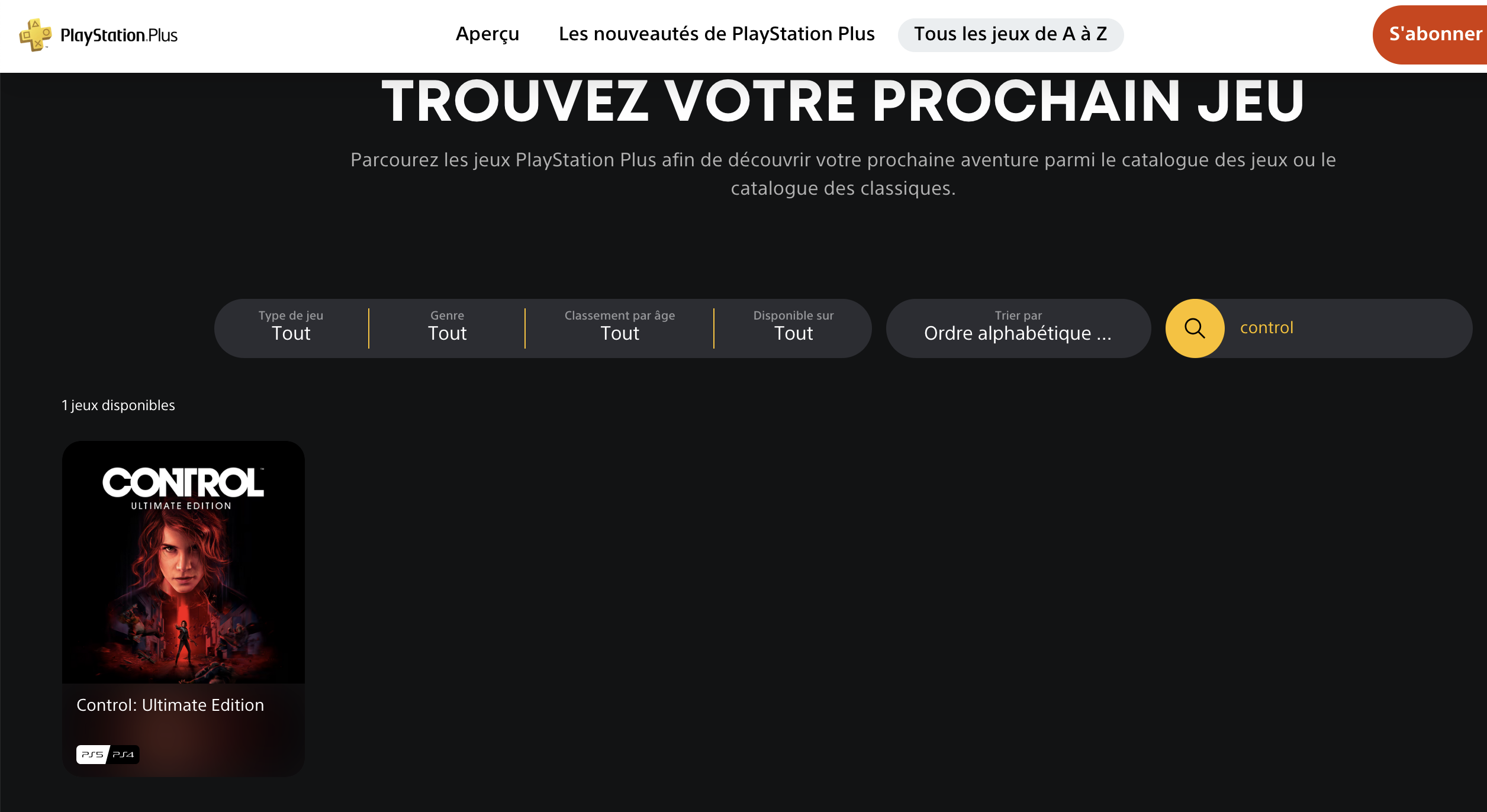 Control dans le PlayStation Plus.