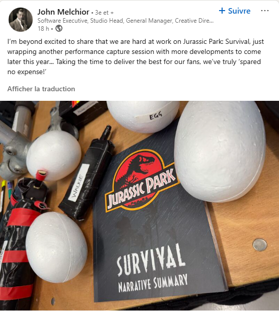 Jurassic Park Survival Annonce John Melchior LinkedIn