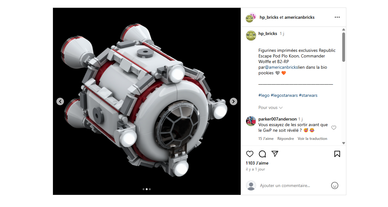 Image d'un LEGO pod d'évasion de la République non officiel. Image d'un LEGO pod d'évasion de la République non officiel.