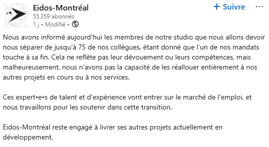 Eidos Montreal Annonce Licenciements Fable 4 Eidos Montreal Annonce Licenciements Fable 4