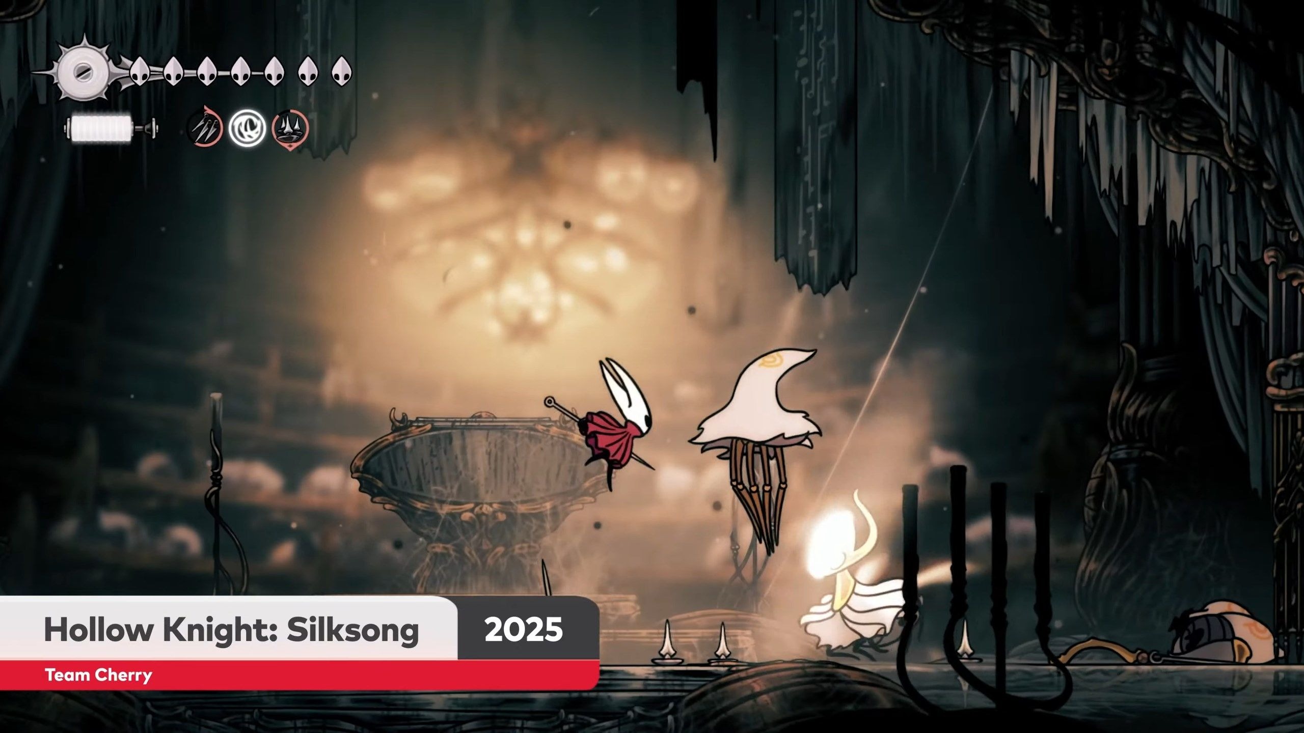 Capture d'Ã©cran d'Hollow Knight Silksong qui confirme sa sortie en 2025 sur Nintendo Switch 2