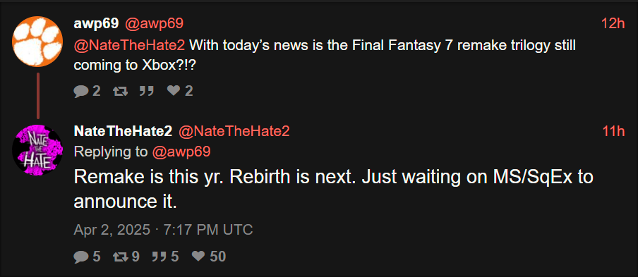rumeur FF7 remake sur Xbox Series par Nate the Hate rumeur FF7 remake sur Xbox Series par Nate the Hate