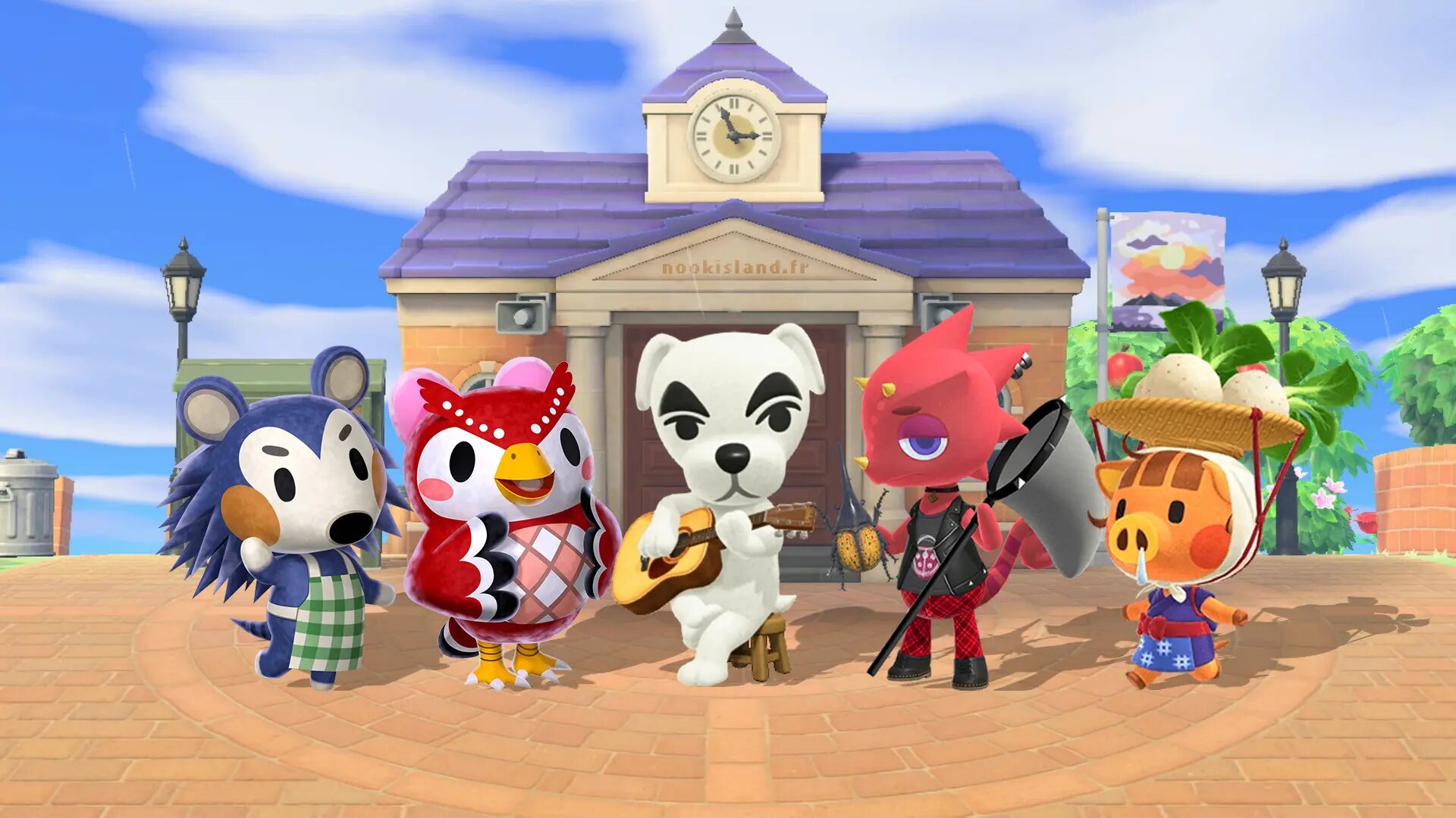 Animal Crossing New Horizons : plusieurs invités de marque devant la mairie. Animal Crossing New Horizons : plusieurs invités de marque devant la mairie.