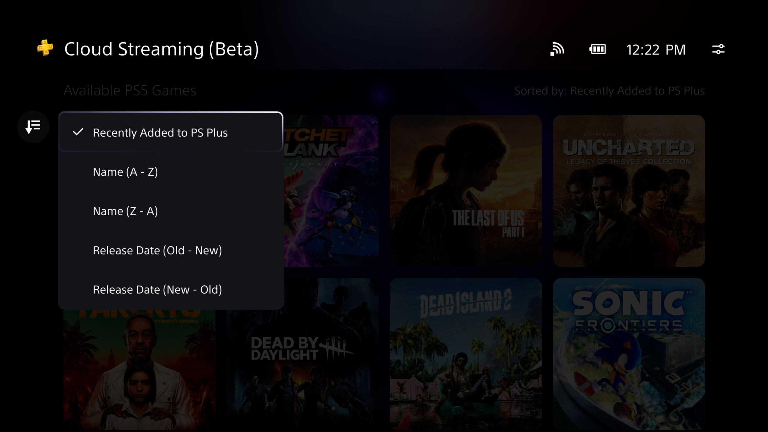 Le PlayStation Portal permet désormais de trier les jeux depuis l'écran de cloud gaming. Le PlayStation Portal permet désormais de trier les jeux depuis l'écran de cloud gaming.