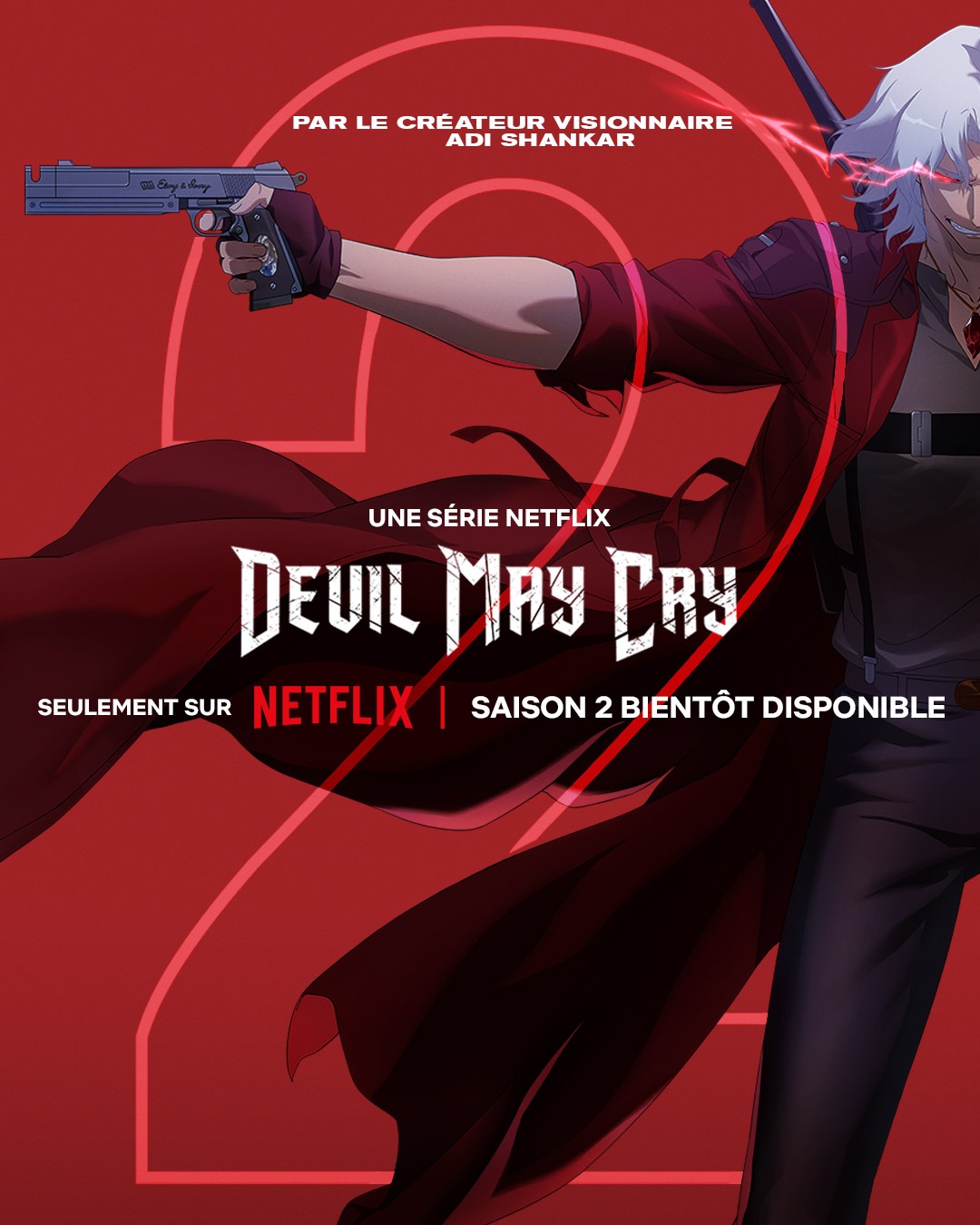 Image de la sÃ©rie d'animation Netflix Devil May Cry qui annonce que la saison 2 sera Â« bientÃ´t Â» disponible aprÃ¨s le carton de la saison 1. 