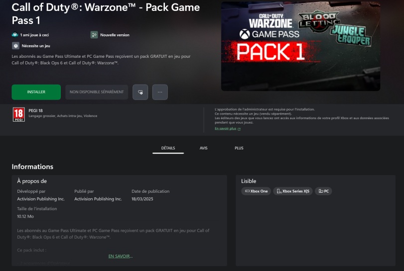 Call of Duty Warzone Pack 1 Avantages Xbox
