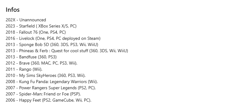 Profil LinkedIn d'un programmeur de Bethesda qui mentionne un jeu annoncé prévu maximum en 2029 qui pourrait être TES 6. Profil LinkedIn d'un programmeur de Bethesda qui mentionne un jeu annoncé prévu maximum en 2029 qui pourrait être TES 6.