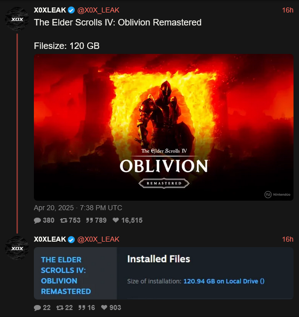 The Elder Scrolls 4 Remastered leak