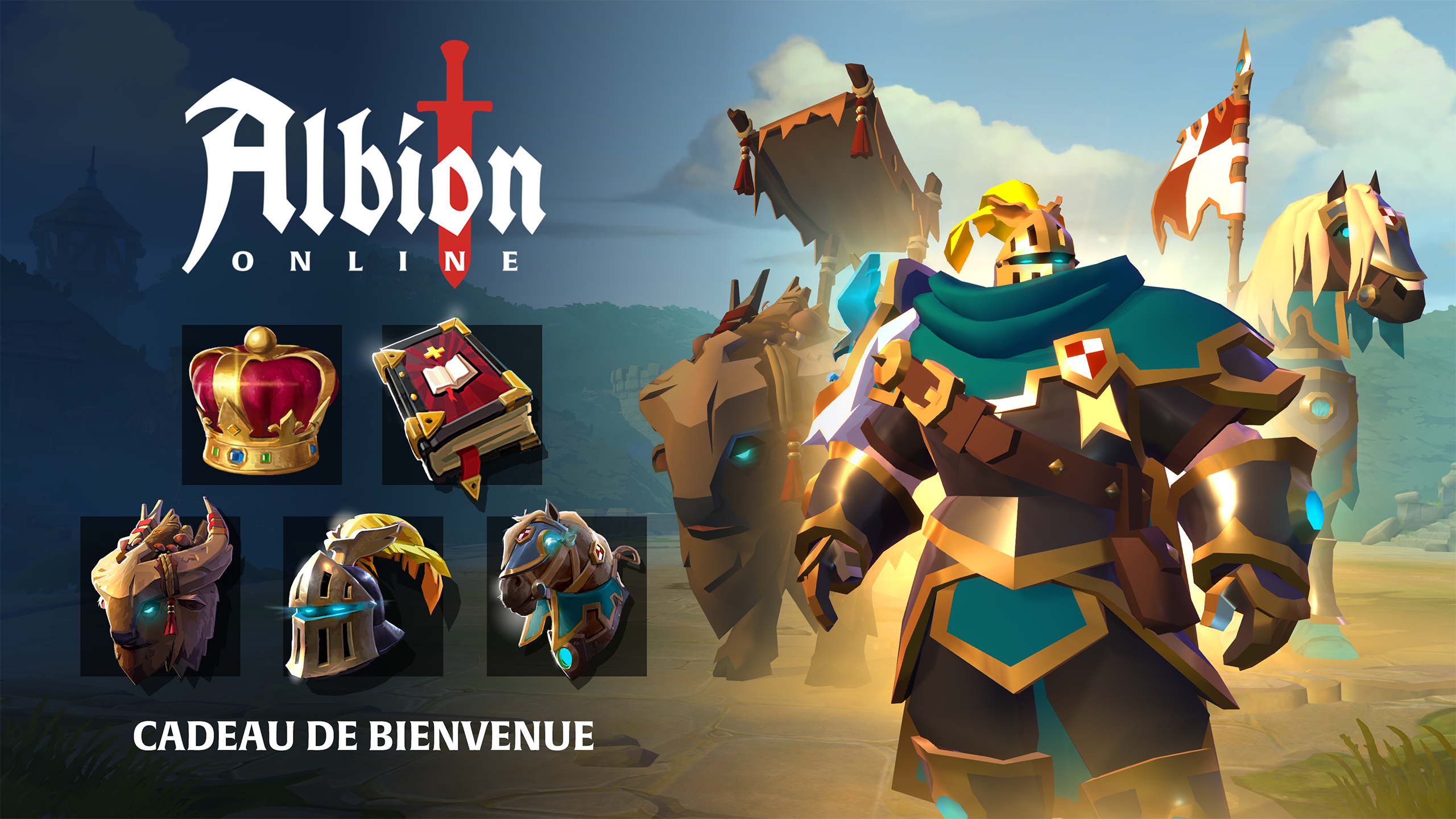 Image qui dévoile le contenu gratuit du pack de bienvenue d'Albion Online offert sur l'Epic Games Store du 24 avril au 1er mai 2025. Image qui dévoile le contenu gratuit du pack de bienvenue d'Albion Online offert sur l'Epic Games Store du 24 avril au 1er mai 2025.