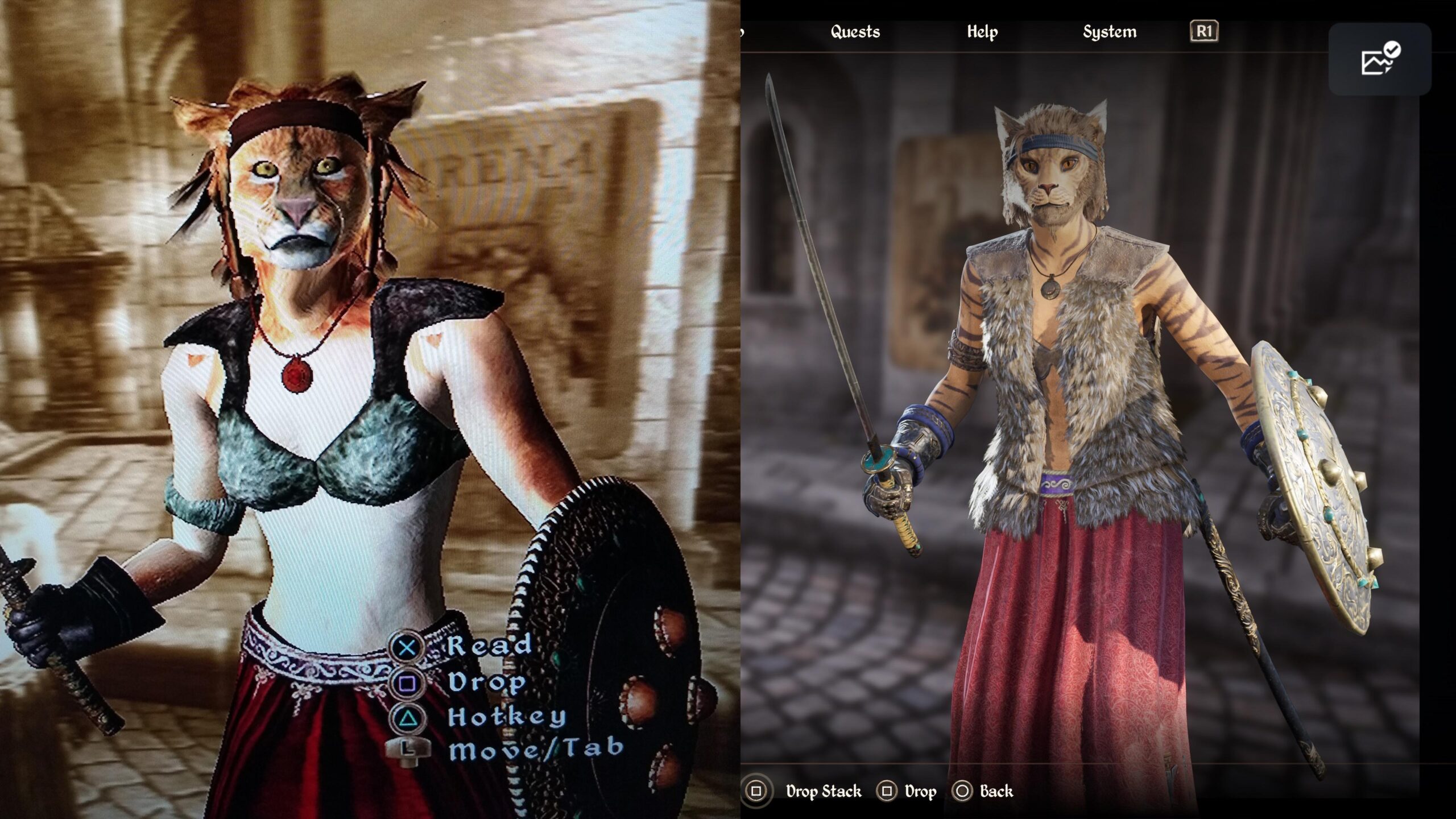 Image de The Elder Scrolls 4 Oblivion Remastered qui compare la nouvelle version du gilet du chasseur censuré pour certains joueurs, qui n'est désormais plus une sorte de soutien-gorge, mais un vrai gilet. Image de The Elder Scrolls 4 Oblivion Remastered qui compare la nouvelle version du gilet du chasseur censuré pour certains joueurs, qui n'est désormais plus une sorte de soutien-gorge, mais un vrai gilet.