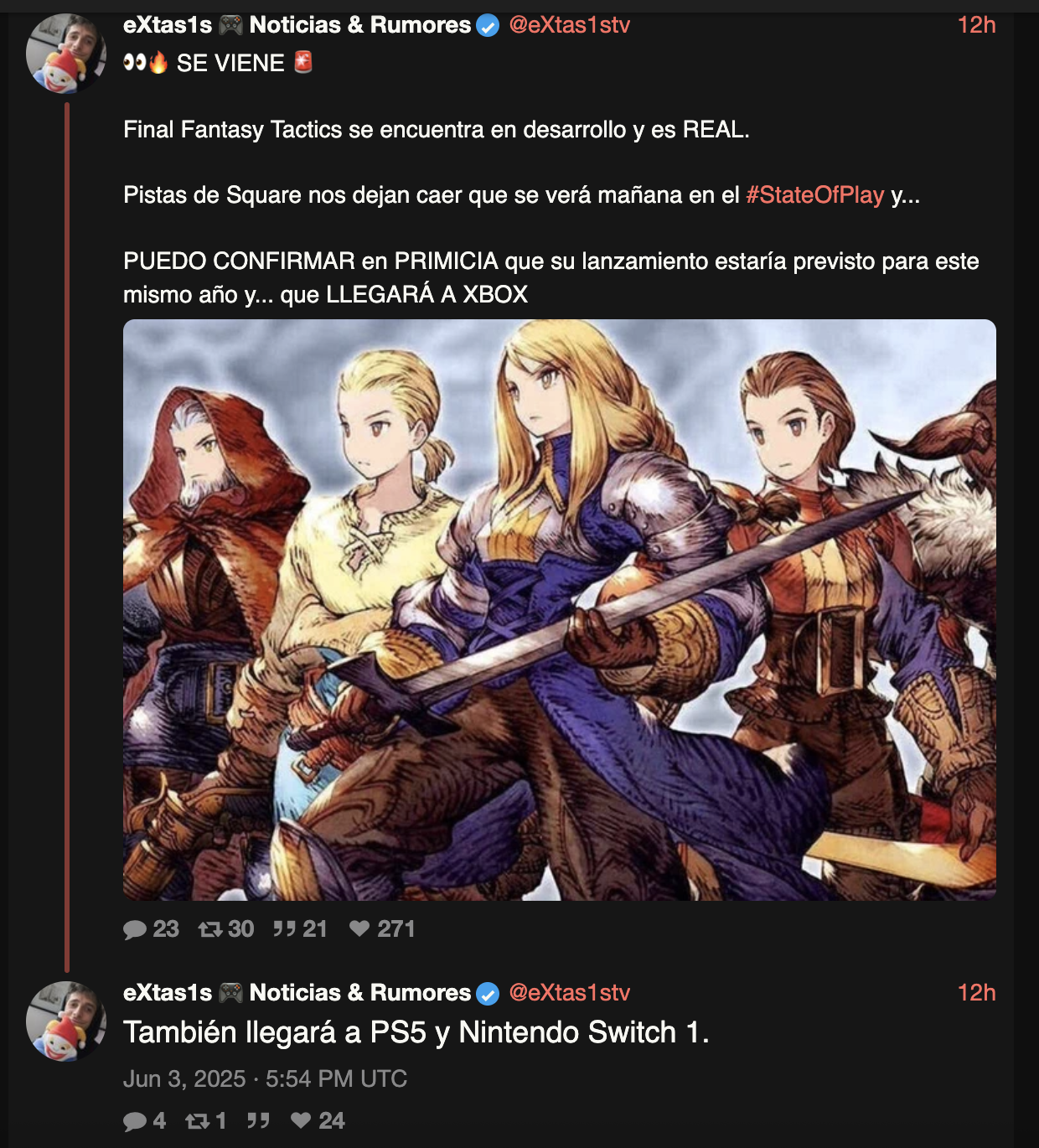 Final Fantasy Tactics Remaster : eXtas1s confirme les rumeurs sur Xcancel.com.