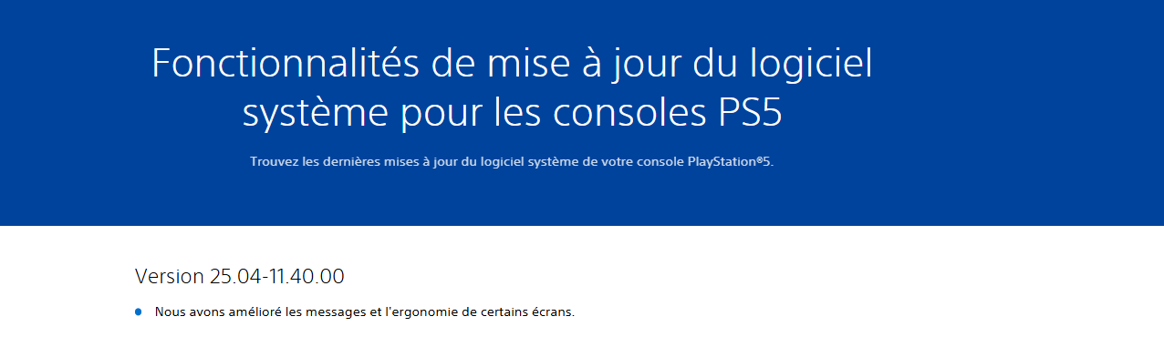 Image des fonctionnalitÃ©s de la version Version 25.04-11.40.00 PS5 