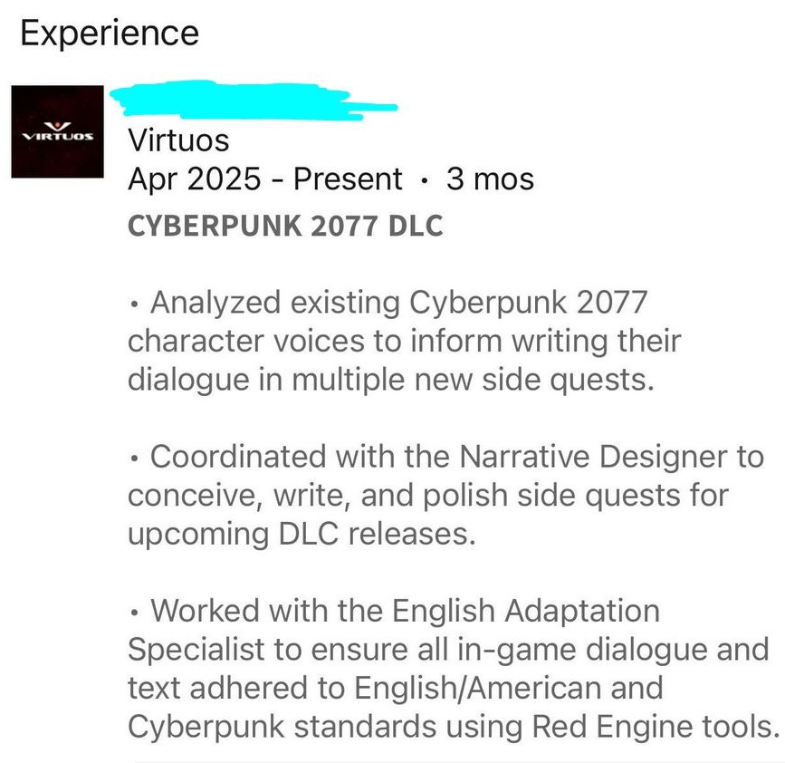 Cyberpunk 2077 Virtuos LinkedIn