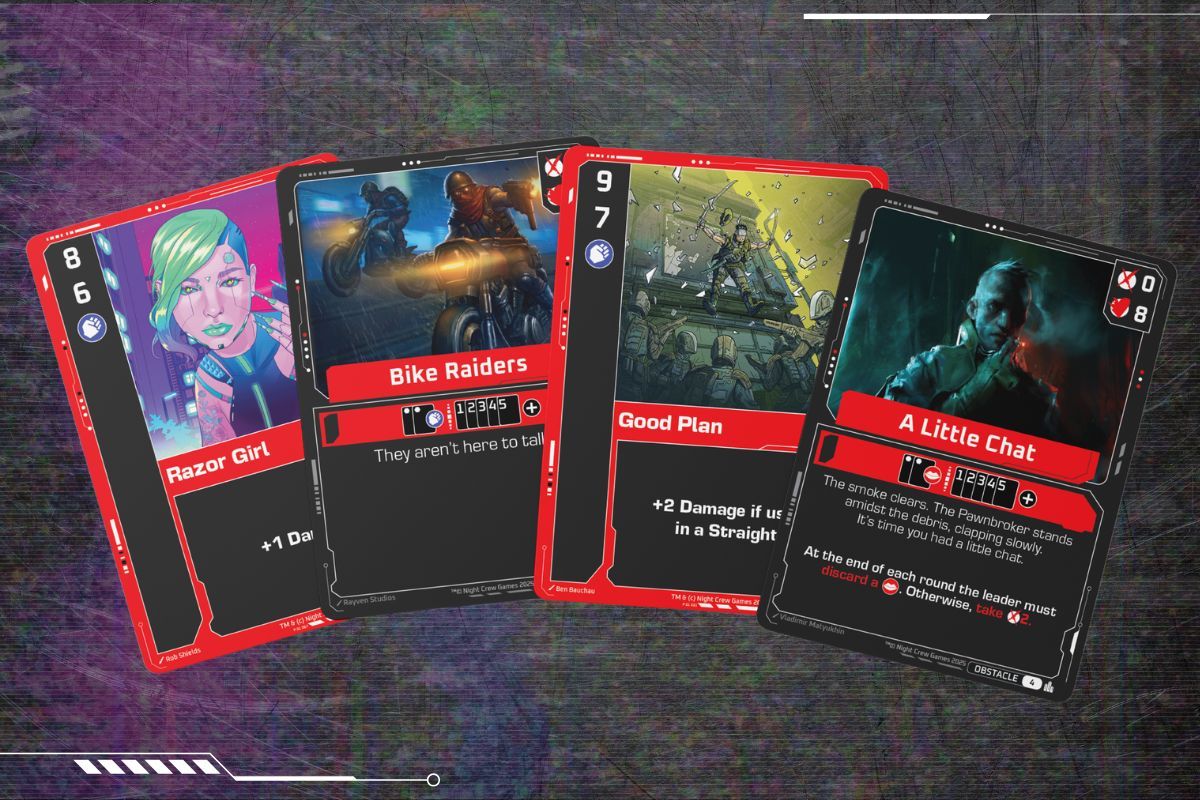 Exemple de cartes de Cyberpunk Legends.