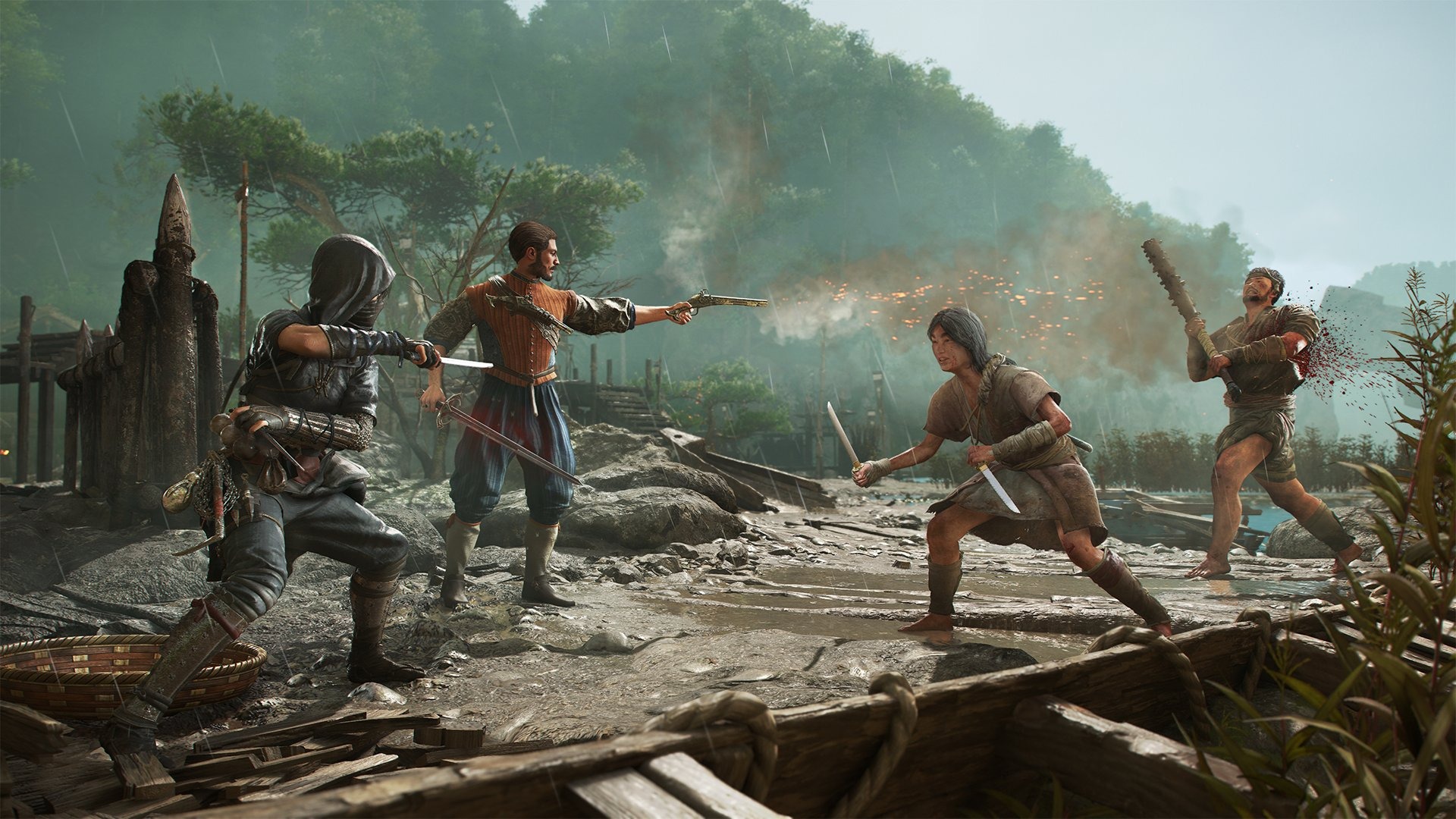 Concept art avec Naoe et Rufino, incarnÃ© par Robbie Daymond (Marvel's Spider-Man, Doom The Dark Ages), dans Assassin's Creed Shadows