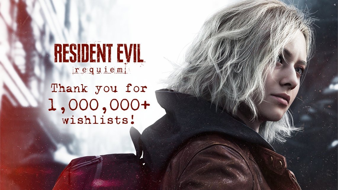 Illustration qui annonce que plus d'1 millions de joueurs ont ajouté Resident Evil 9 Requiem dans leur liste de souhaits Steam. Illustration qui annonce que plus d'1 millions de joueurs ont ajouté Resident Evil 9 Requiem dans leur liste de souhaits Steam.