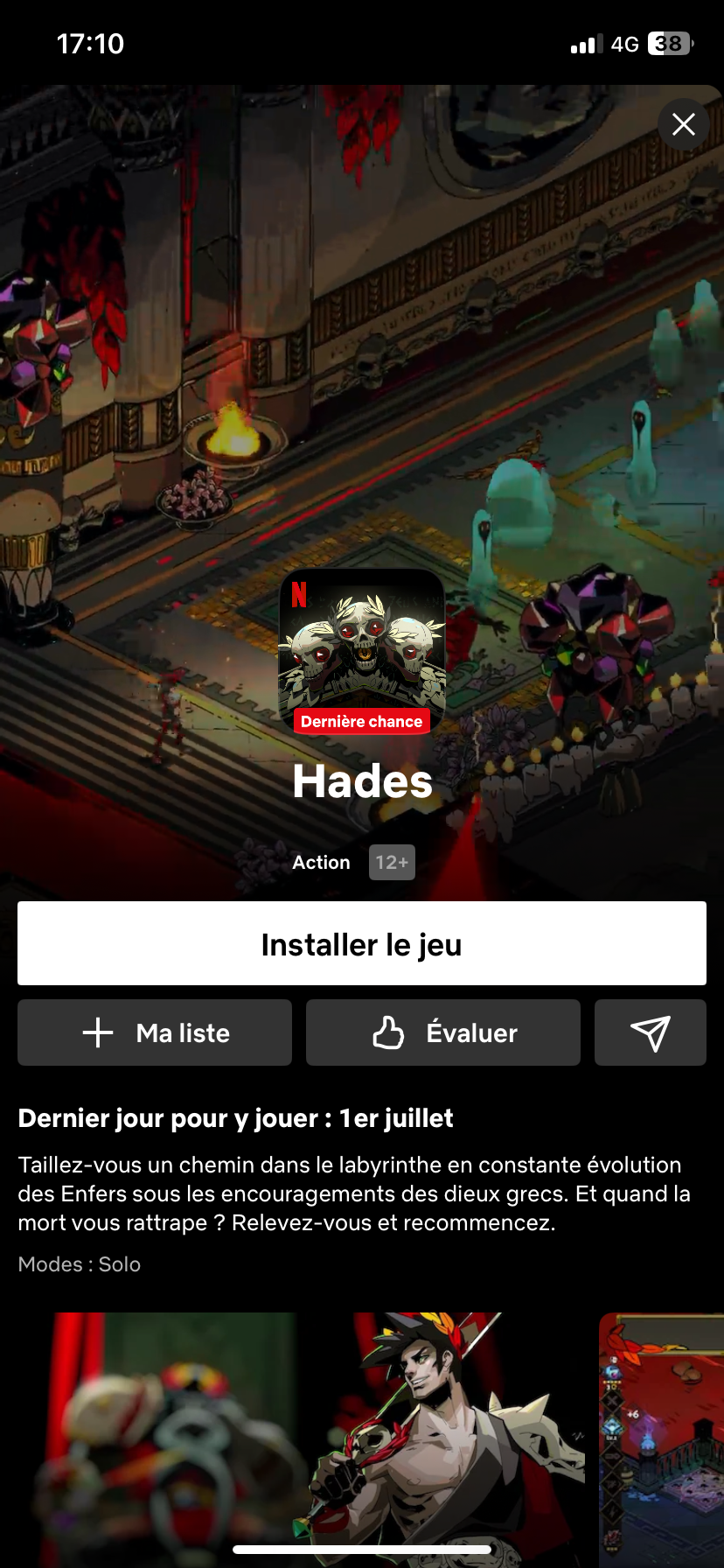 Netflix : Page du jeu Hades. Netflix : Page du jeu Hades.