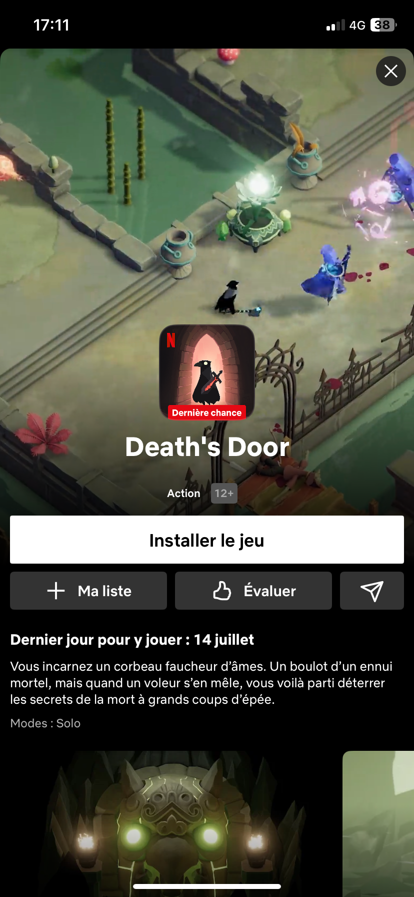 Netflix : Page du jeu Death's Door. Netflix : Page du jeu Death's Door.