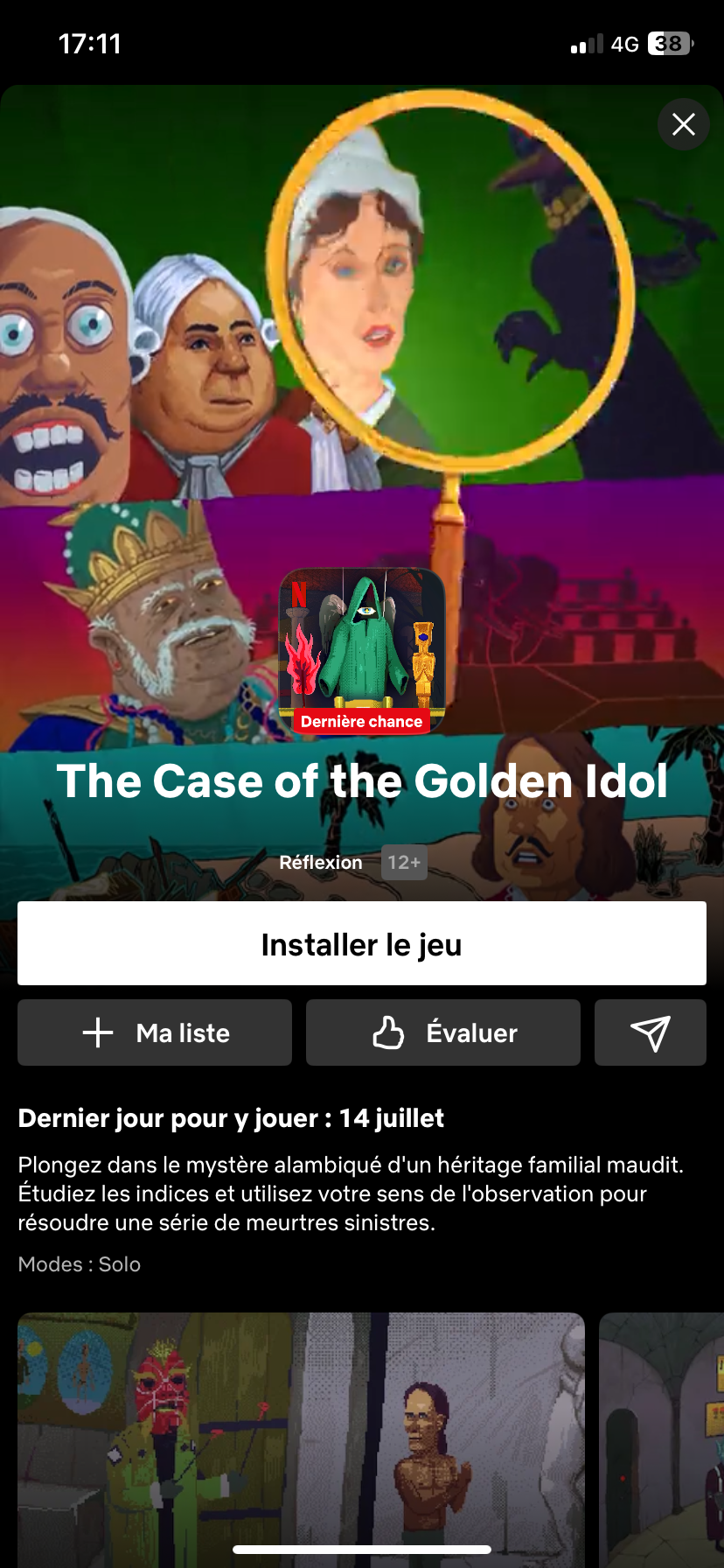 Netflix : Page du jeu The Case of the Golden Idol. Netflix : Page du jeu The Case of the Golden Idol.