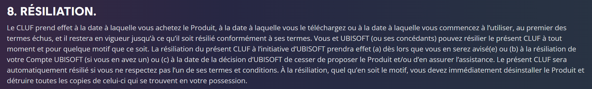 Ubisoft - Contrat de licence de l'utilisateur final