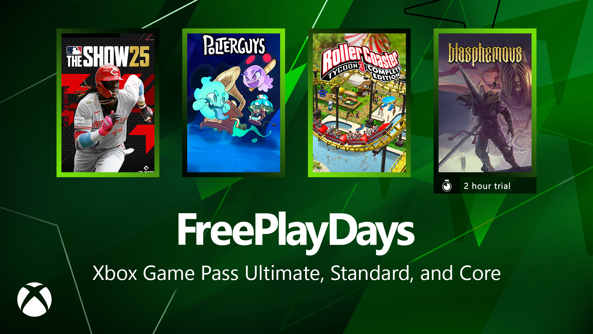 Xbox Game Pass : FreePlayDays du 10 juillet 2025, avec MLB The Show 25, Polterguys, Roller Coaster Tycoon 3 et Blasphemous. Xbox Game Pass : FreePlayDays du 10 juillet 2025, avec MLB The Show 25, Polterguys, Roller Coaster Tycoon 3 et Blasphemous.