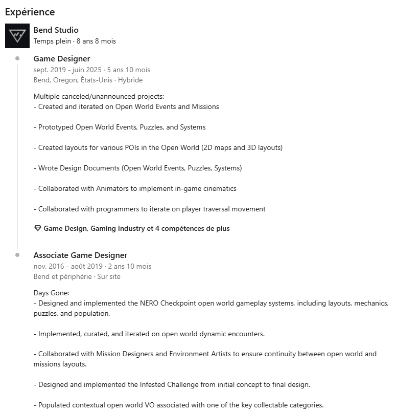 Days Gone Bend Studio Profil LinkedIn Jacob Fieth