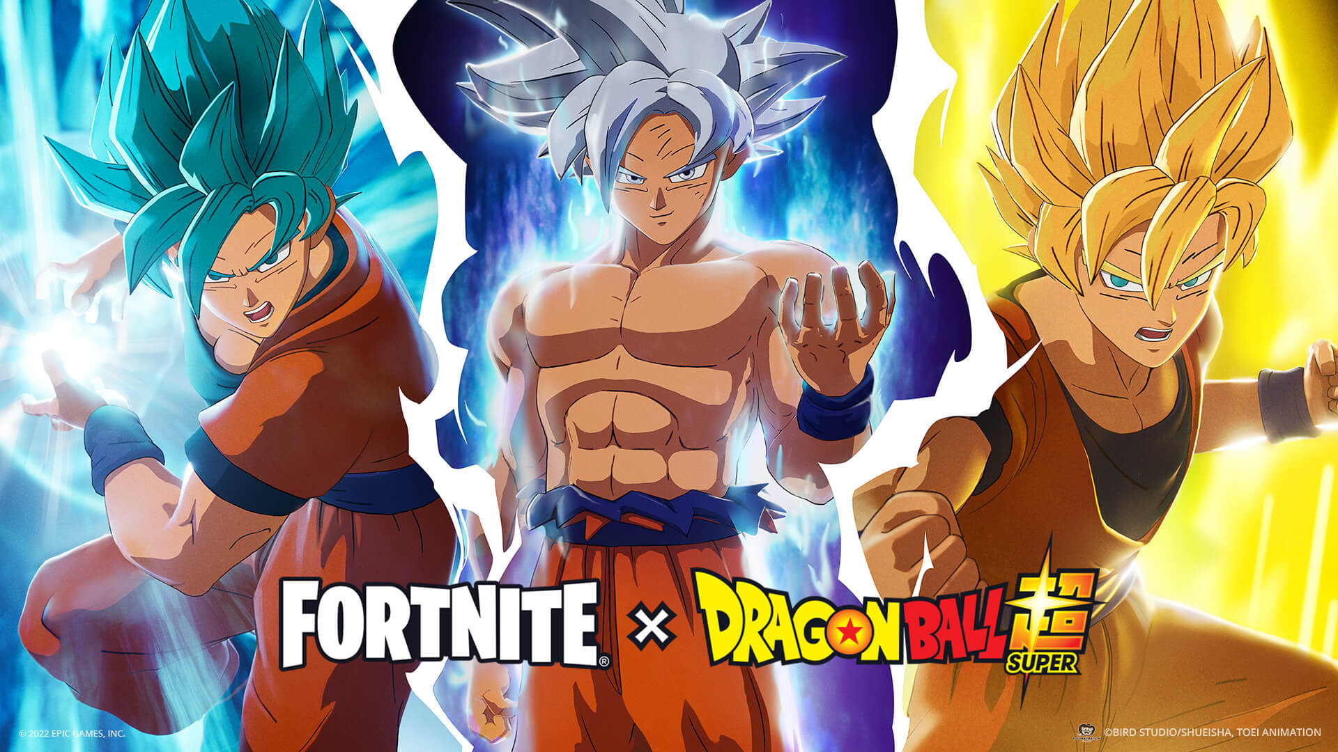 Les skins de San Goku (Dragon Ball Super) dans Fortnite.