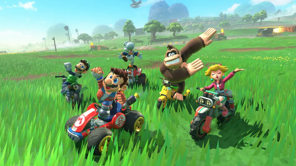 Mario Kart World : Plusieurs coureurs en Mode Balade.