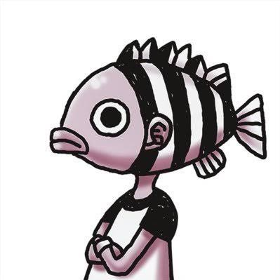 Eiichiro Oda tel qu'il se dessine, avec une tÃªte de poisson.