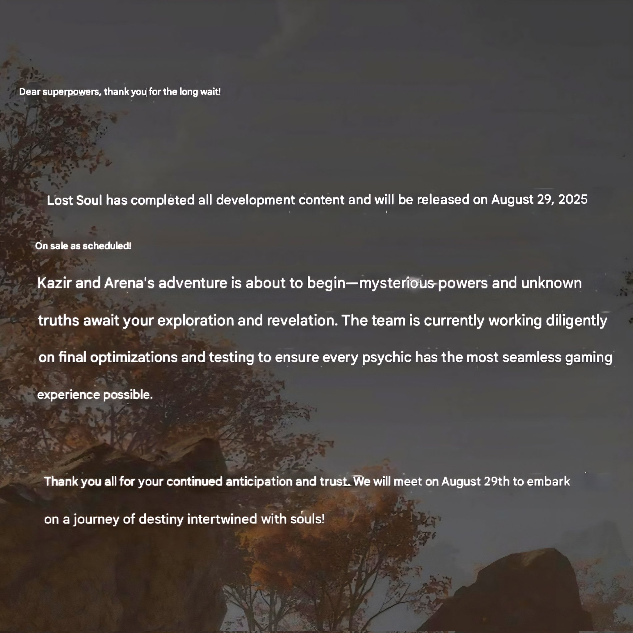 Lost Soul Aside : Communiqué annonçant que le jeu est passé Gold. Lost Soul Aside : Communiqué annonçant que le jeu est passé Gold.